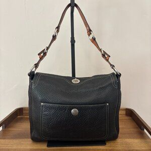 Coach Chelsea Turn Lock Black Pebbled Leather Brown Handled Hobo Shoulder Bag